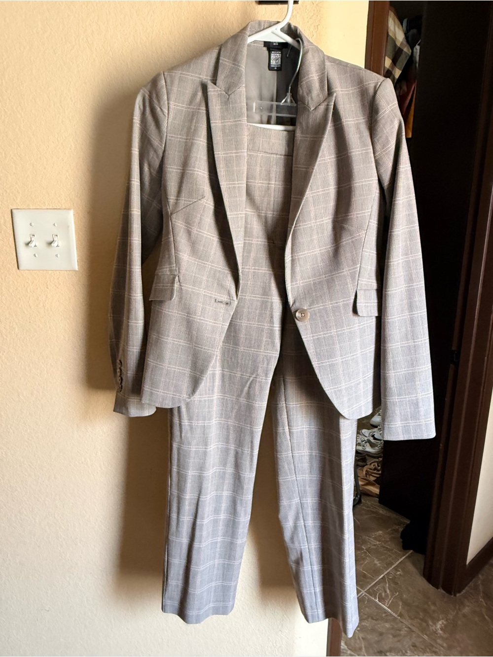 Express Editor Gray Plaid Suit Set Blazer XS Pants 4R High Rise Workwear